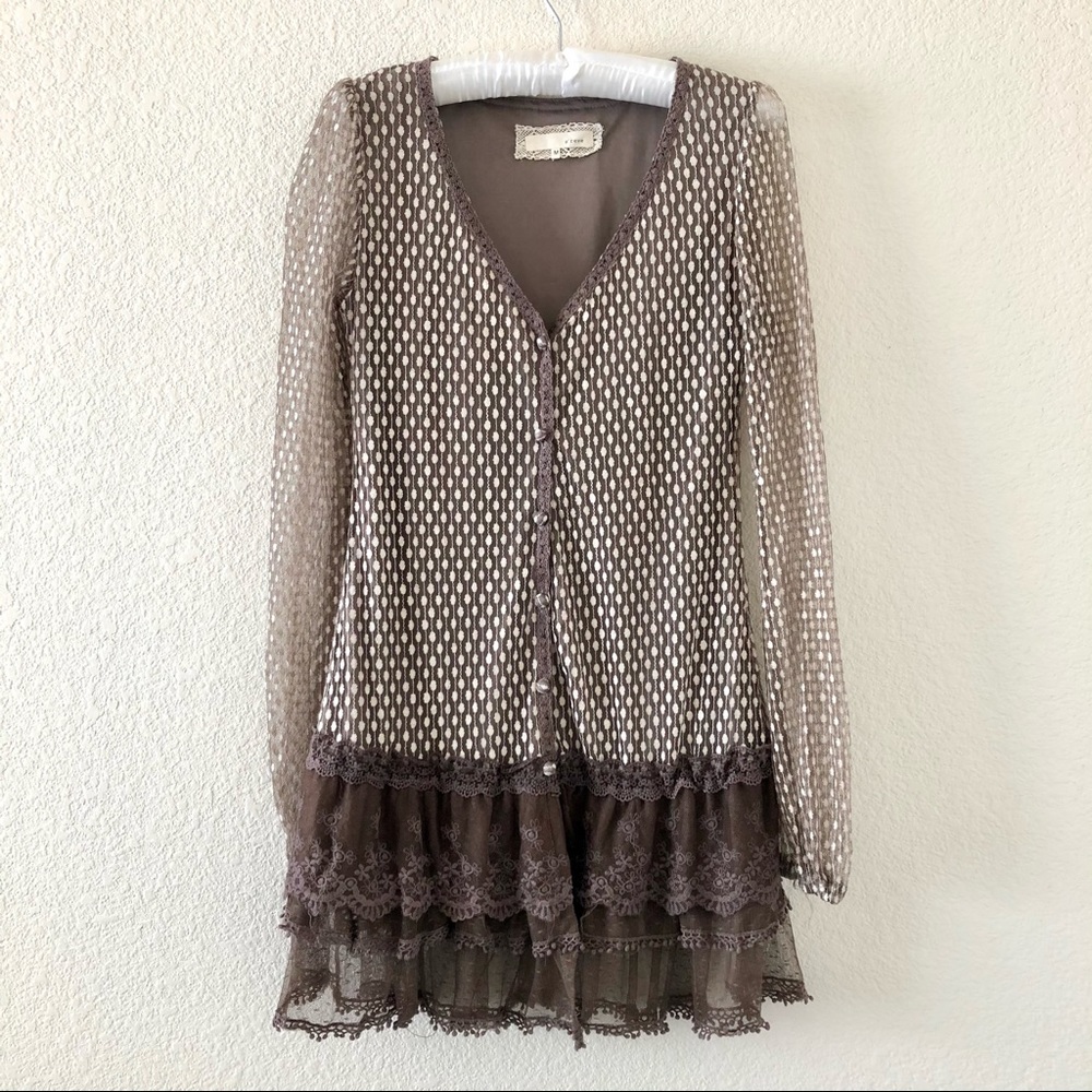 A’reve Long Sleeve Sheer Button Down Ruffle Blouse